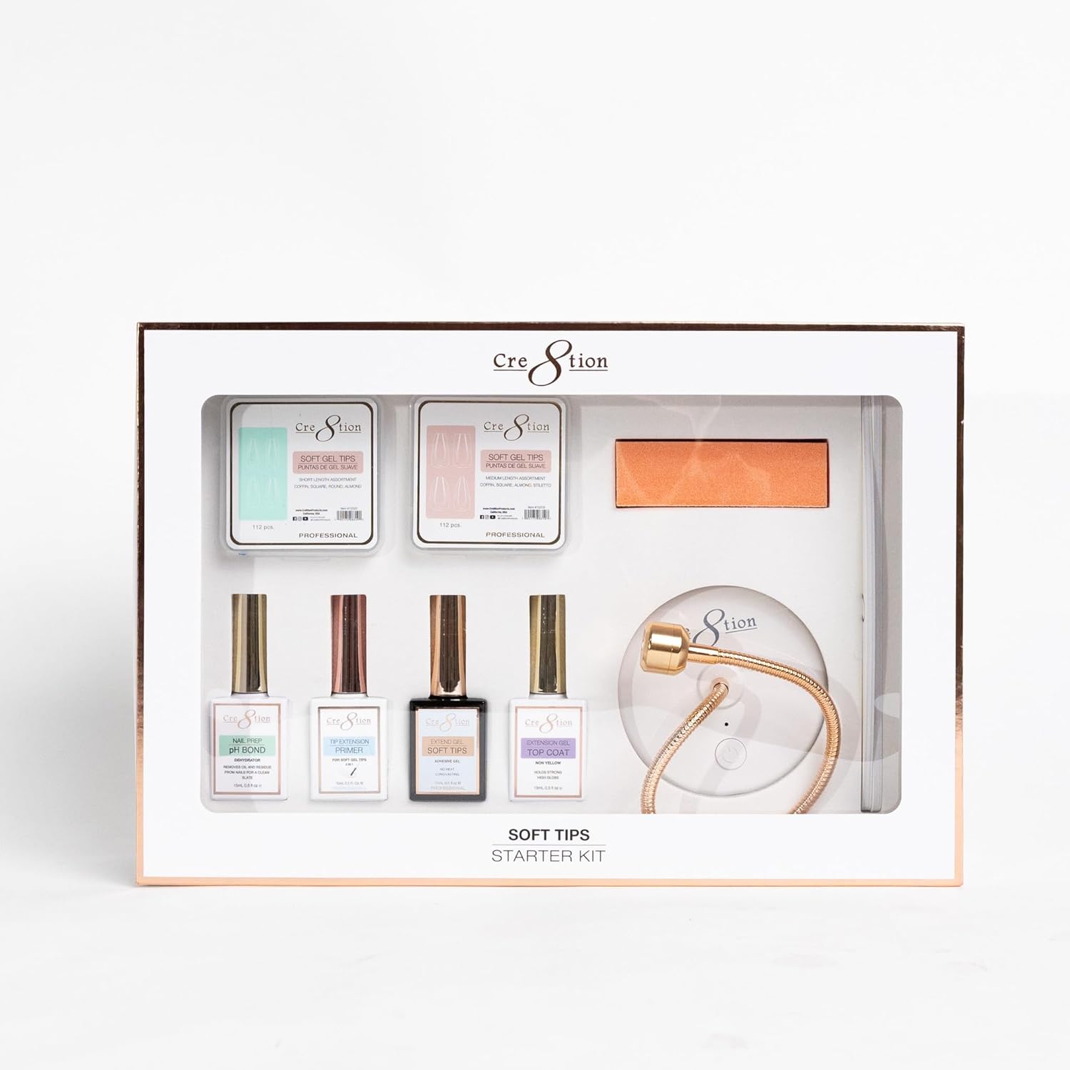 Cre8tion Soft Tips Starter Kit, Complete Gel Soft Tip Extension Set with Lamp, Gels & Tools