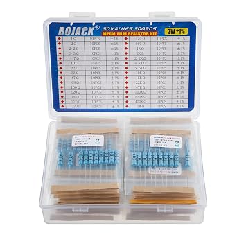 BOJACK 300 Pcs 30 Values Resistor Kit 1 Ohm - 1M Ohm with 1% 2W Metal Film Resistors Assortment