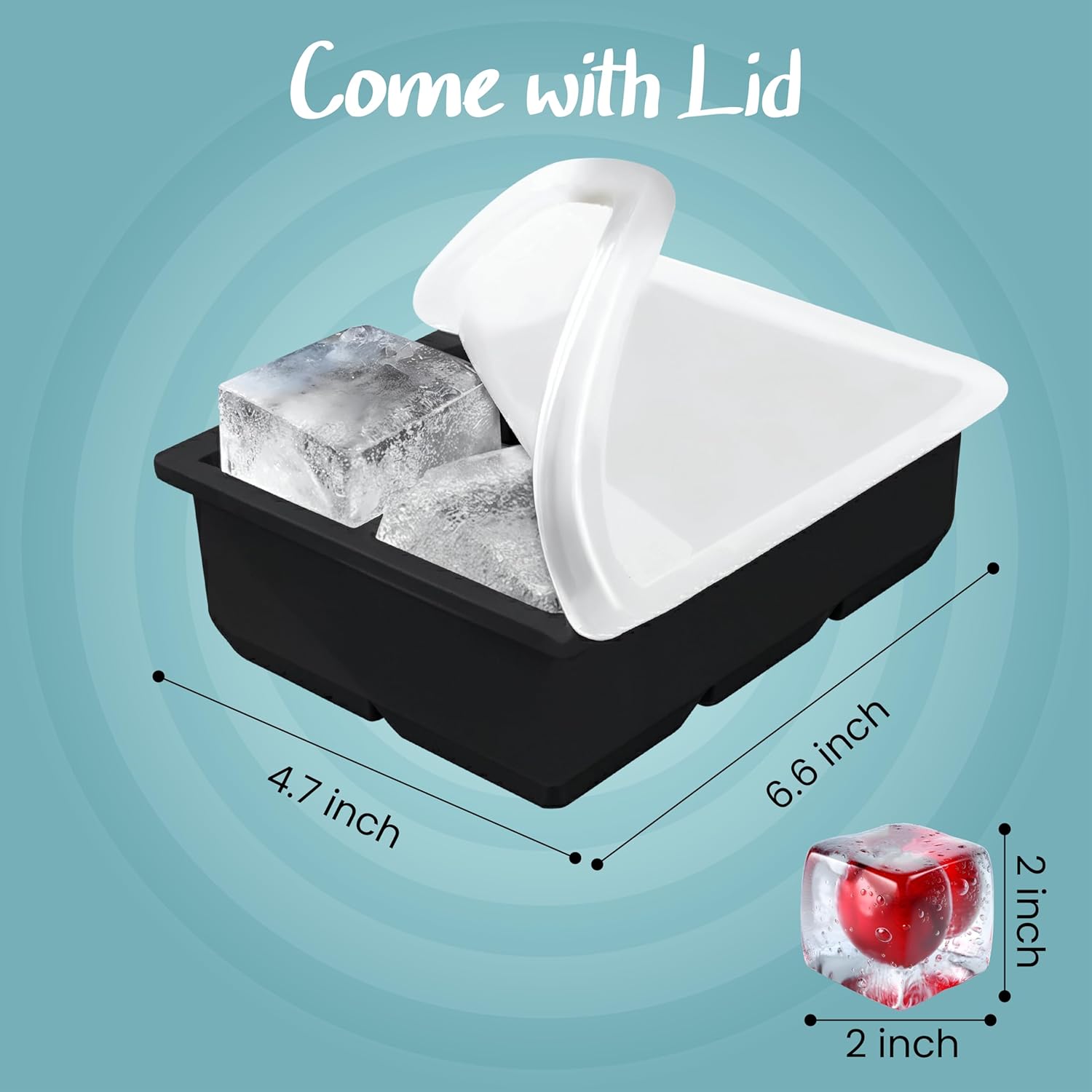 2 Pack (Large Square + Round + Honeycomb) Stackable Ice Cube Trays with Bin for Freezer, Ice Cube Maker Molds for Whiskey/Cocktails/Coffee/Drinks for Christmas/New Year