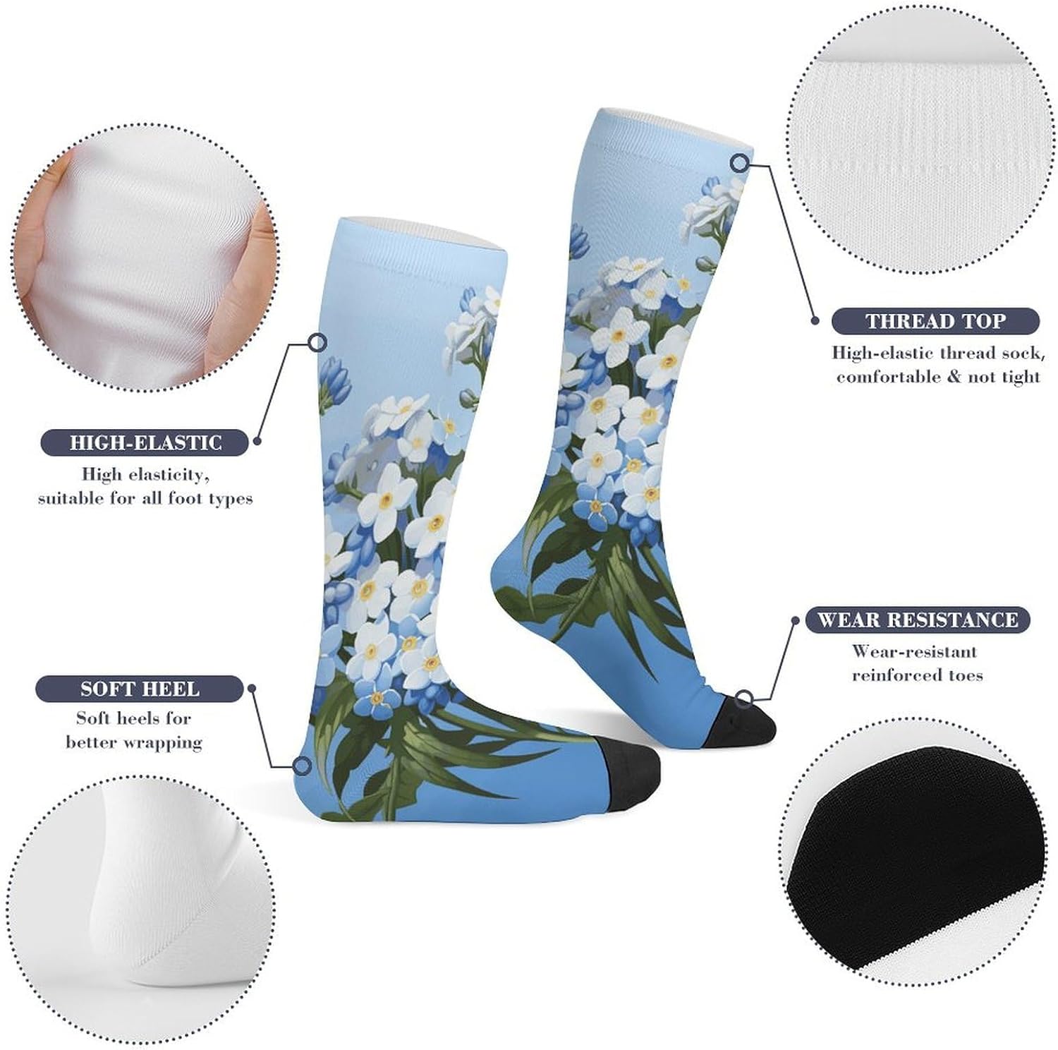 Knee High Socks Do Not Forget Me Long Tube Boot Seamless Toe