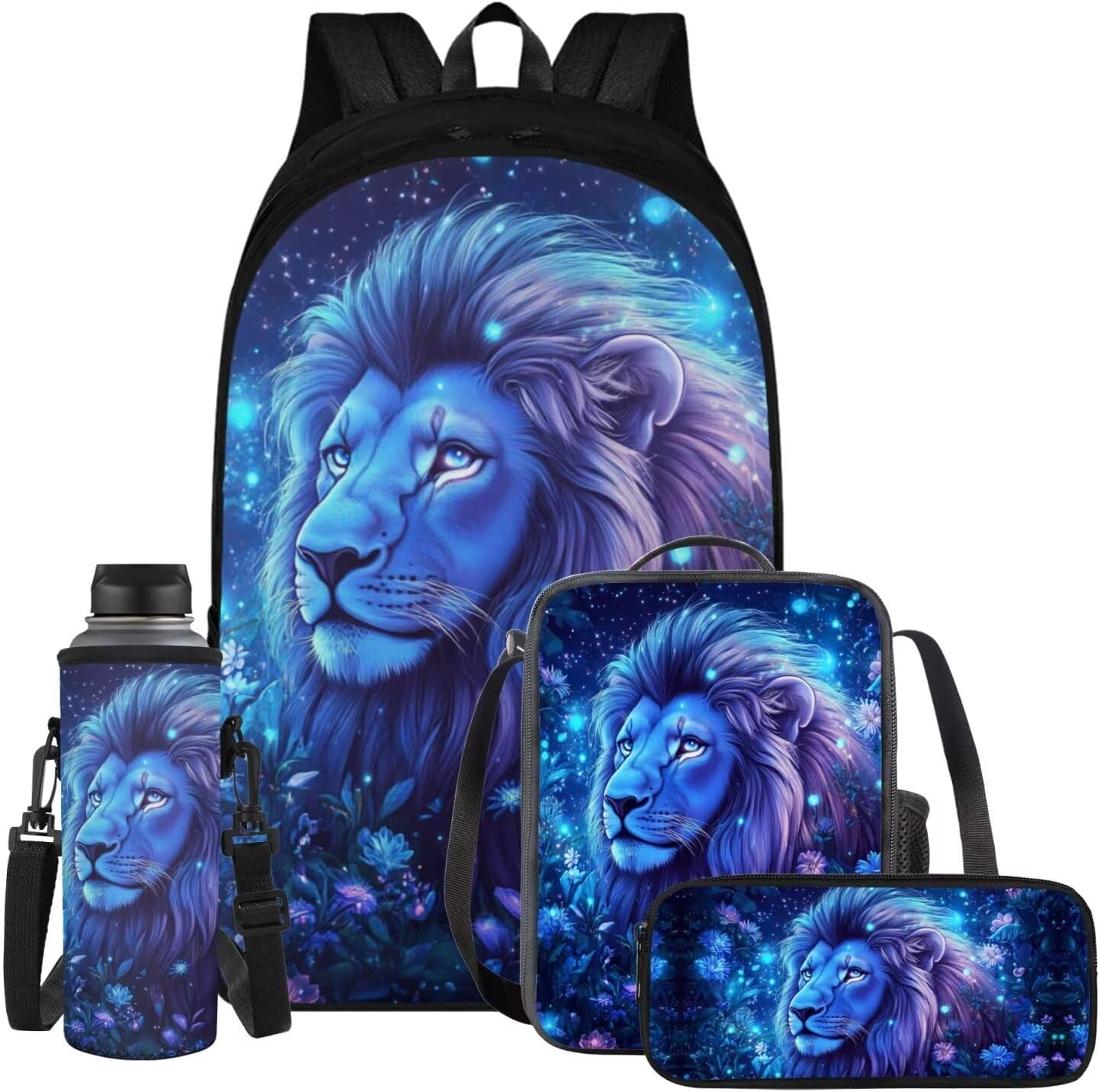 Dinosaur Elementary Backpack for Boys with Bottle Pocket 17 Inch Kids' Backpacks & Lunch Boxes and Pencil Case Two Compartments School Bags for Boys Bookbag 4 Pieces Set