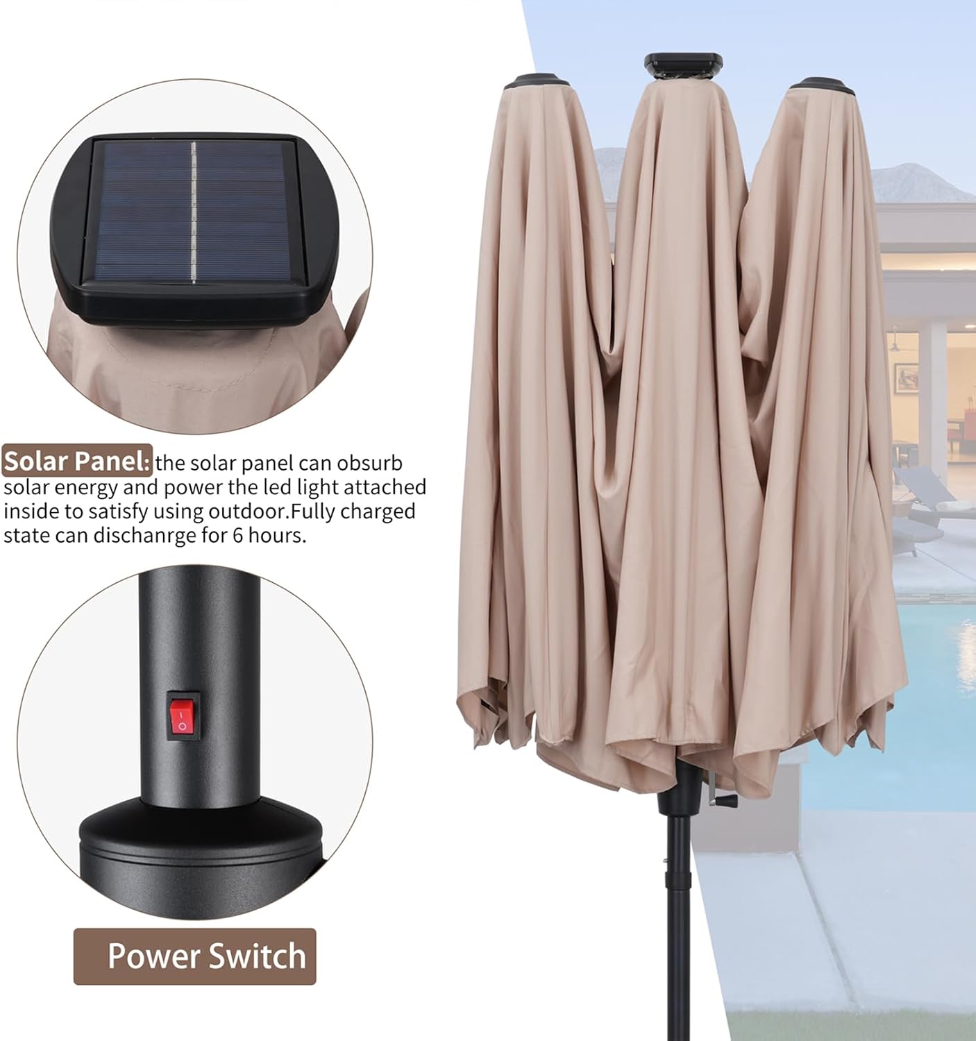 GDY 13FT Rectangular Patio Umbrella Ultimate Sun Protection & Easy Crank for Deck, Garden, Pool, Beach