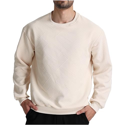 Men's Texture Crewneck Sweatshirt Geometric Long Sleeve Pullover Shirts Casual Lightweight Sweatshirts