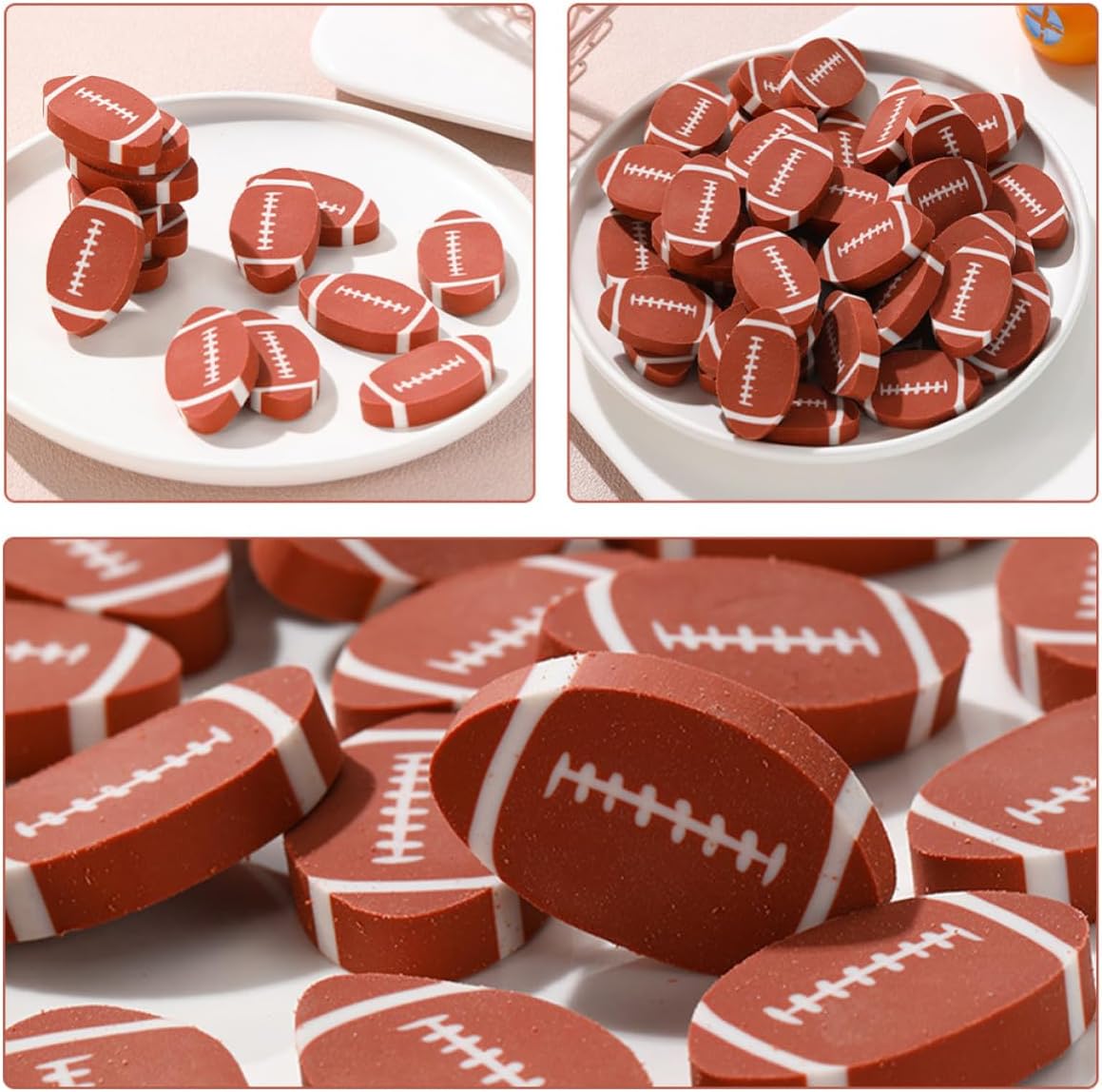 100pcs Rugby Shaped Eraser Brown TPR Pencil for Games and Parties
