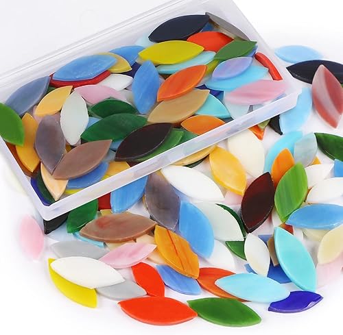 Mosaico de vidrio plano, 100 piezas de mosaico de vidrieras, mosaico de pétalos, azulejos de hojas de flores para decoración del hogar, manualidades