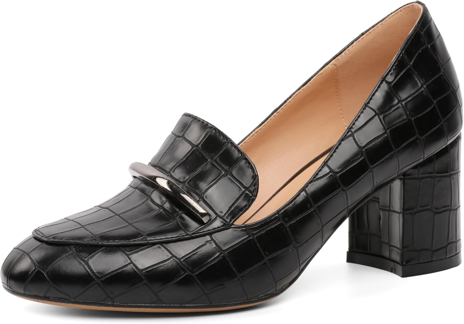 Eldof Women's Pumps Block Heel Round Toe Slip On Chunky Loafer Heel Dress Shoes Pumps for Women 2.5 Inches