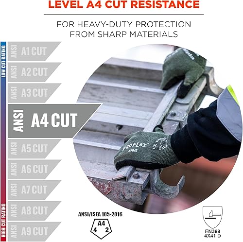 Miniatura 3 de Ergodyne ProFlex 7042 Cut Resistant Work Gloves, ANSI A7, Contact Heat Resistant, Sandy Nitrile Coated Palms, 13g Aramid