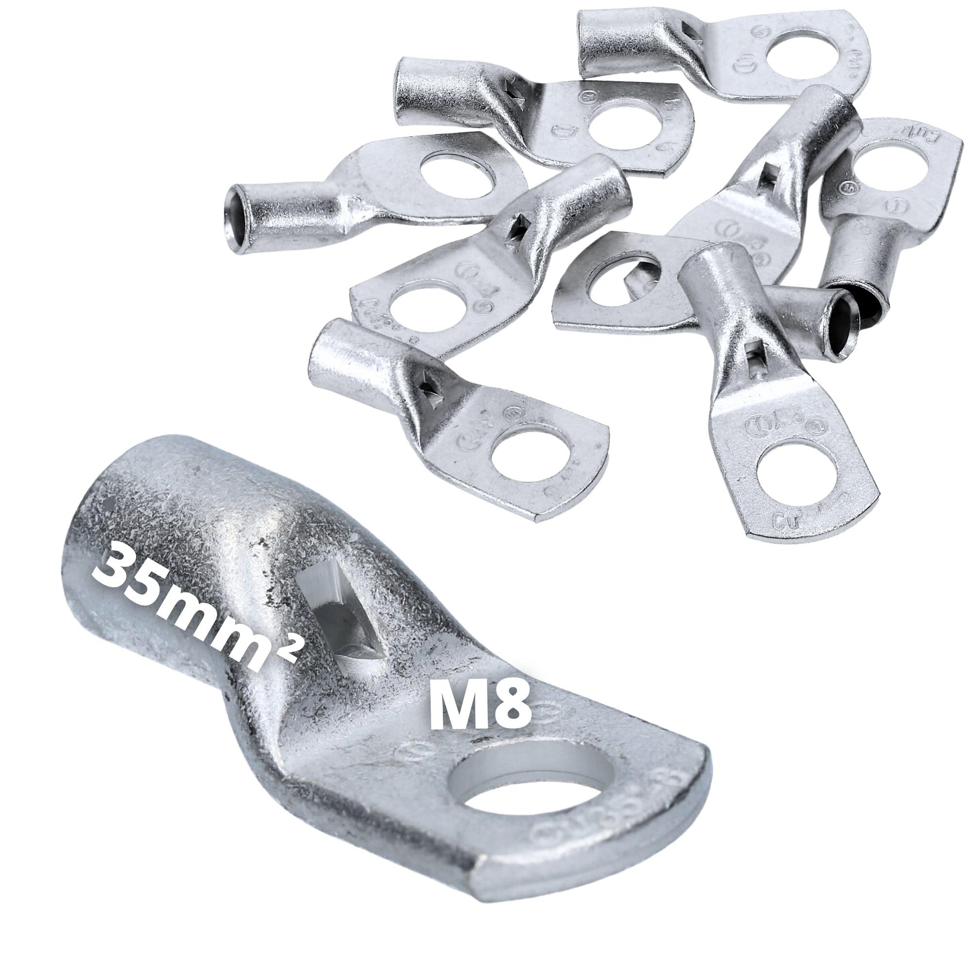 Cembre A7-M8-10 Terminales de Cable de Cobre Estañado 35 mm² M8 | Conectores de crimpado sin aislamiento para instalaciones eléctricas en coches y hogar con orificio de inspección visual
