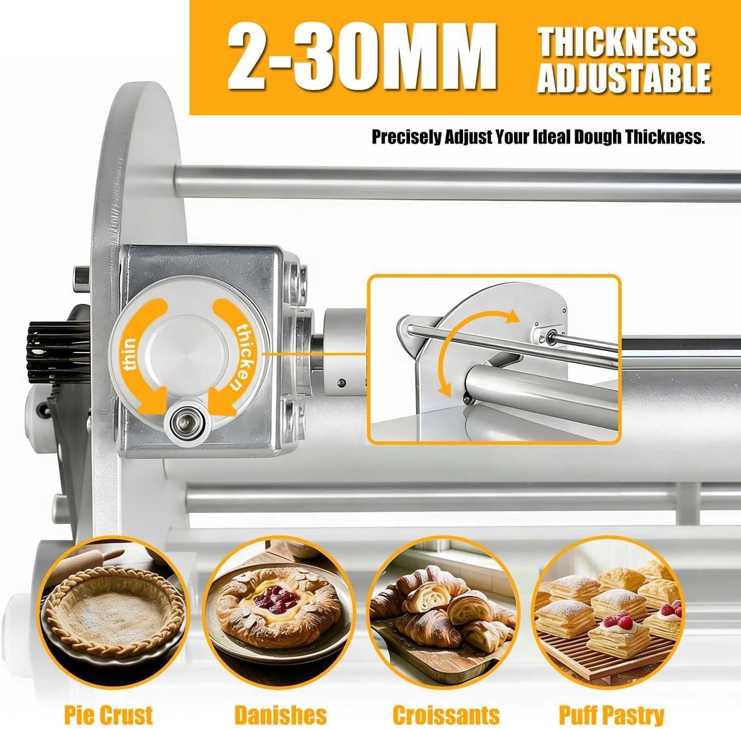 Sfogliatrice Pieghevole, Sfogliatrice Elettrica Professionale Per La Cottura In Casa, Sfogliatrice Pasticceria Croissant, Spessore Regolabile 2-30 Mm, Impasto Reversibile, Per Pasta Sfoglia