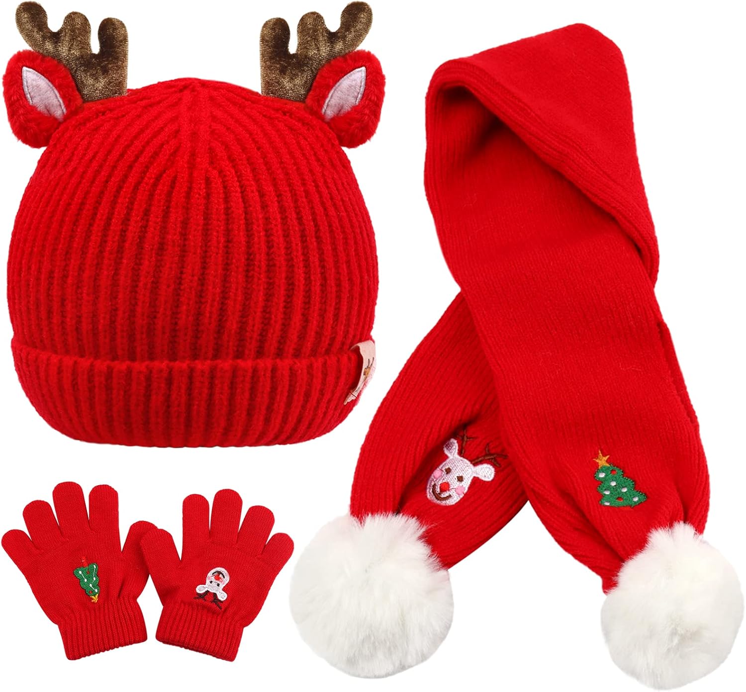 Conzon Christmas Winter Beanie Hat Scarf Gloves Set for
