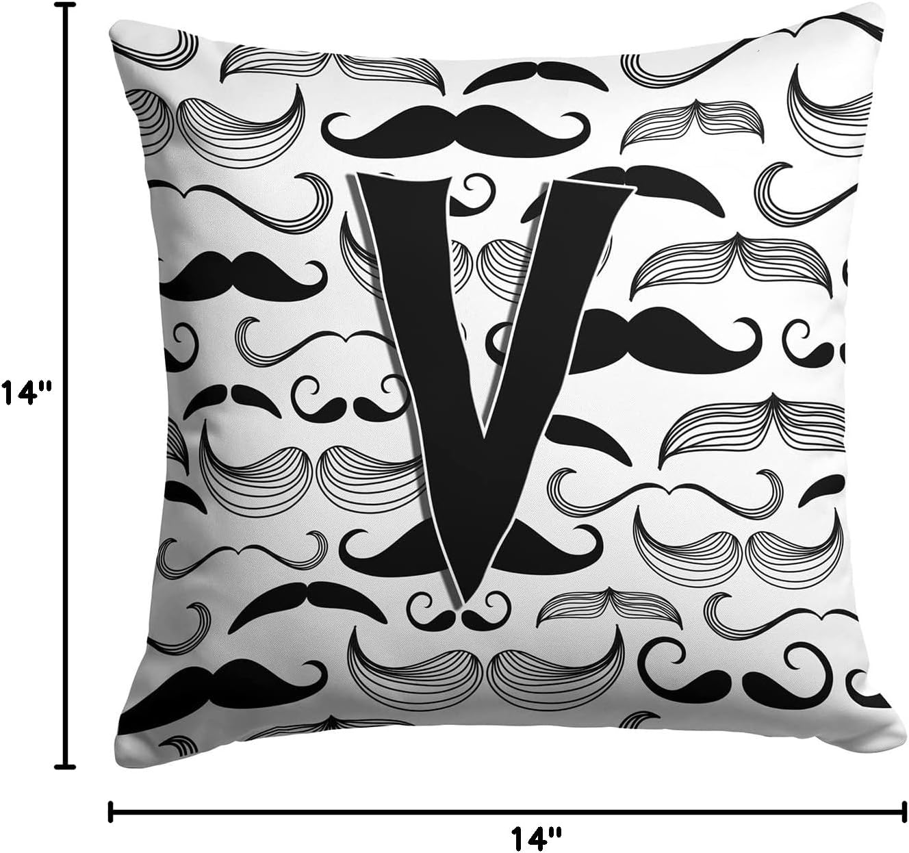 Caroline's Treasures CJ2009-VPW1414 Letter V Moustache Initial Fabric Decorative Pillow 100% Machine Washable Pillow, Indoor or Outdoor Decorative Throw Pillow for Couch, Bed or Patio