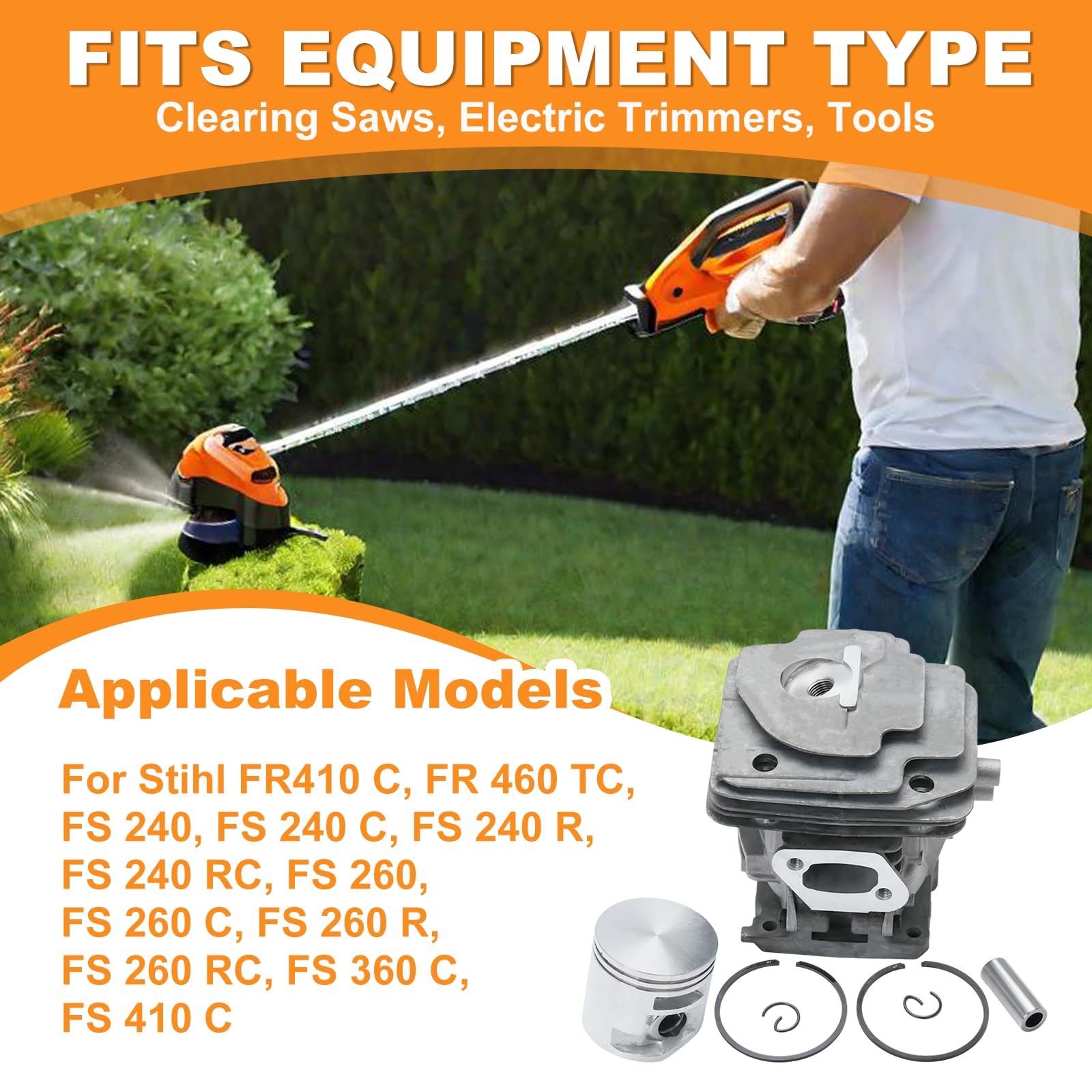 Kit cylindre pour Stihl FR410 C, FR 460 TC, FS 240, FS 240 C, FS 240 R, FS 240 RC, FS 260, FS 260 C, FS 260 R, FS 260 RC, FS 360 C, FS 410 C, Remplace 4147 020 1207