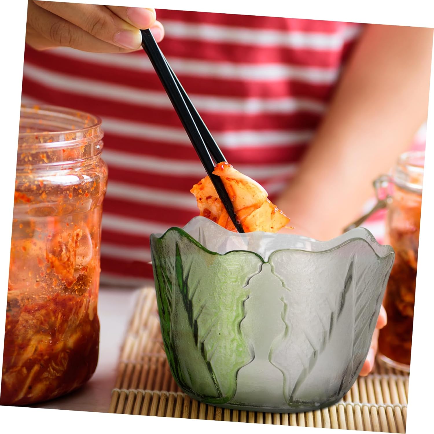 TIDTALEO Japanese Pickle Jar Vintage Glass Pickle Container Chinese Gadgets Pantry Jars Kimchi Container Japanese Style Pickle Jar Salad Mixing Bowls Canning Pot Vegetable Korean, 13X13CM