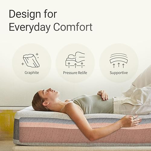 Miniatura 7 de LIFEMENT, Essential - Colchón de espuma viscoelástica con infusión de grafito de 12 pulgadas, firmeza media, sin fibra de vidrio, alivio de presión,