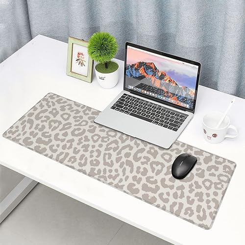 Miniatura 8 de Alfombrilla de ratón para juegos XL, gran alfombrilla de escritorio beige con estampado de leopardo, alfombrilla de ratón larga de 31.5x11.8