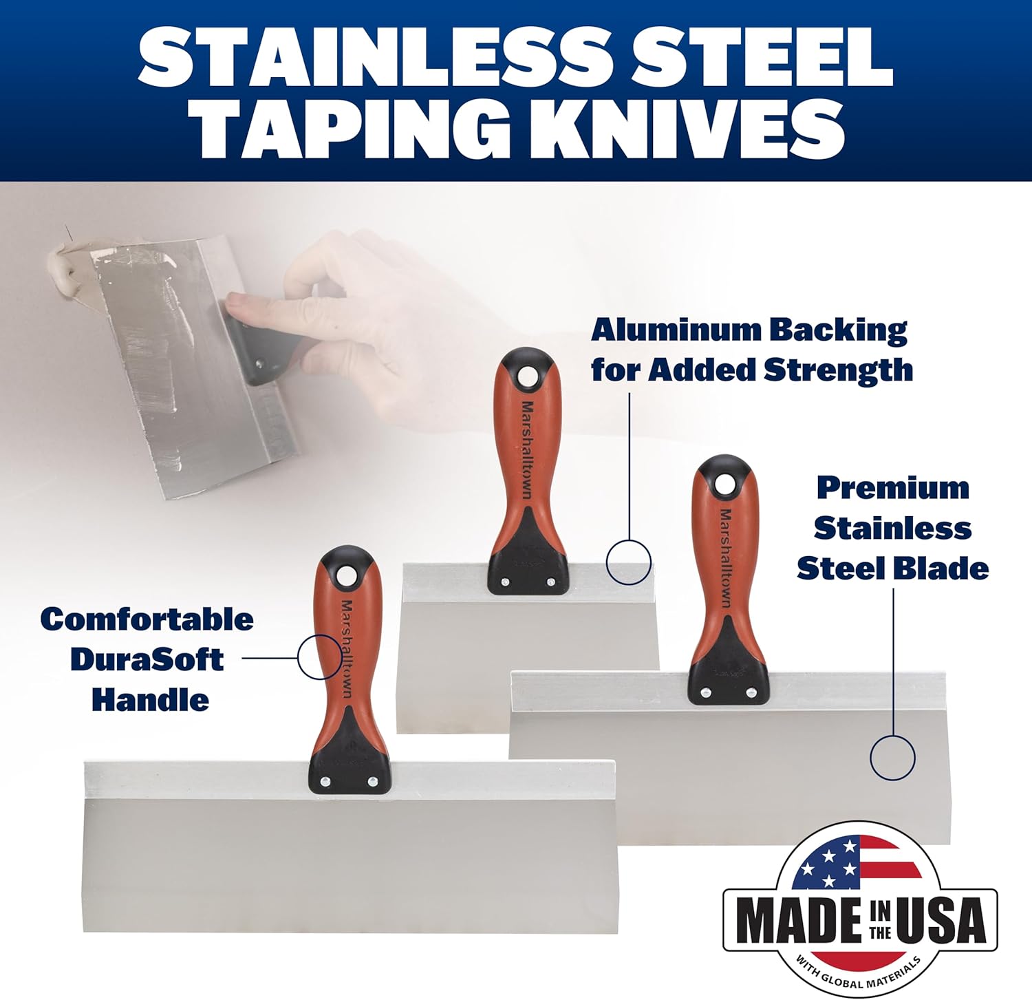 MARSHALLTOWN Drywall Taping Knife Set, 5-Piece Kit, 6-14 Inch Stainless Steel Blades, Made in the USA, DTKTP2