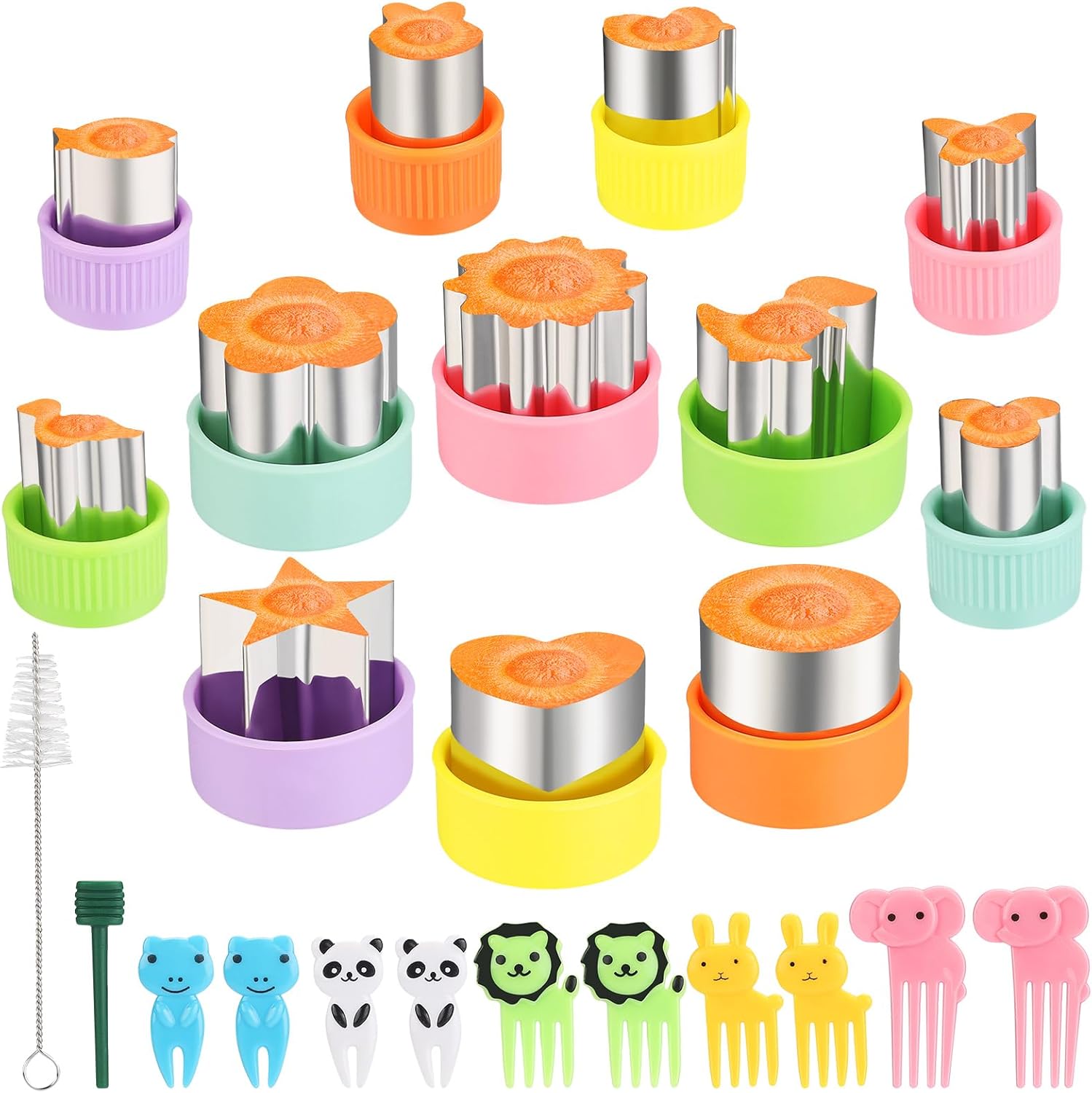 24 Pcs Vegetable Cutter Shapes Set, Cute Fruit Shape Cutters, Food Cutters for Kids Lunch, Cookie Stamps, Mini Cookie Cutters with Cartoon Animals Food Picks for Kids Baking and Lunchbox