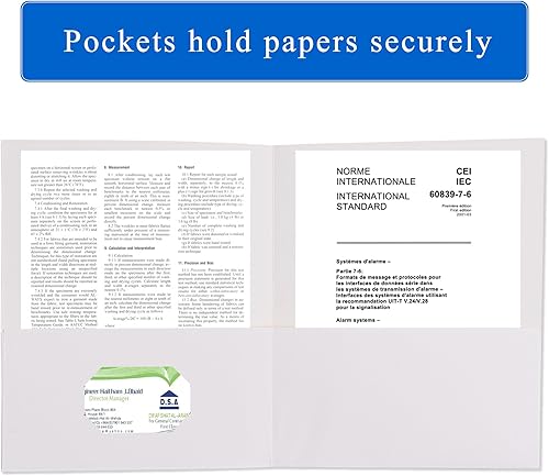 Miniatura 3 de Paquete de 25 carpetas de archivos de dos bolsillos con ranura para tarjetas de visita, papel texturizado, tamaño carta, capacidad para 100 hojas