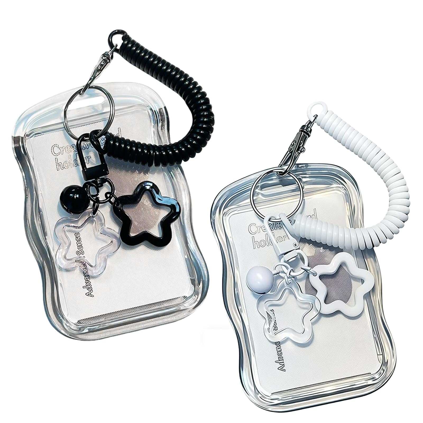Cute Photocard Holder Keychain,2 PCS Transparent Soft Silicone Card Holder with Star Wave Design for Travel Card Bus Pass Student ID Waterproof Acrylic Photo Keychain for Kpop Photocard Binder