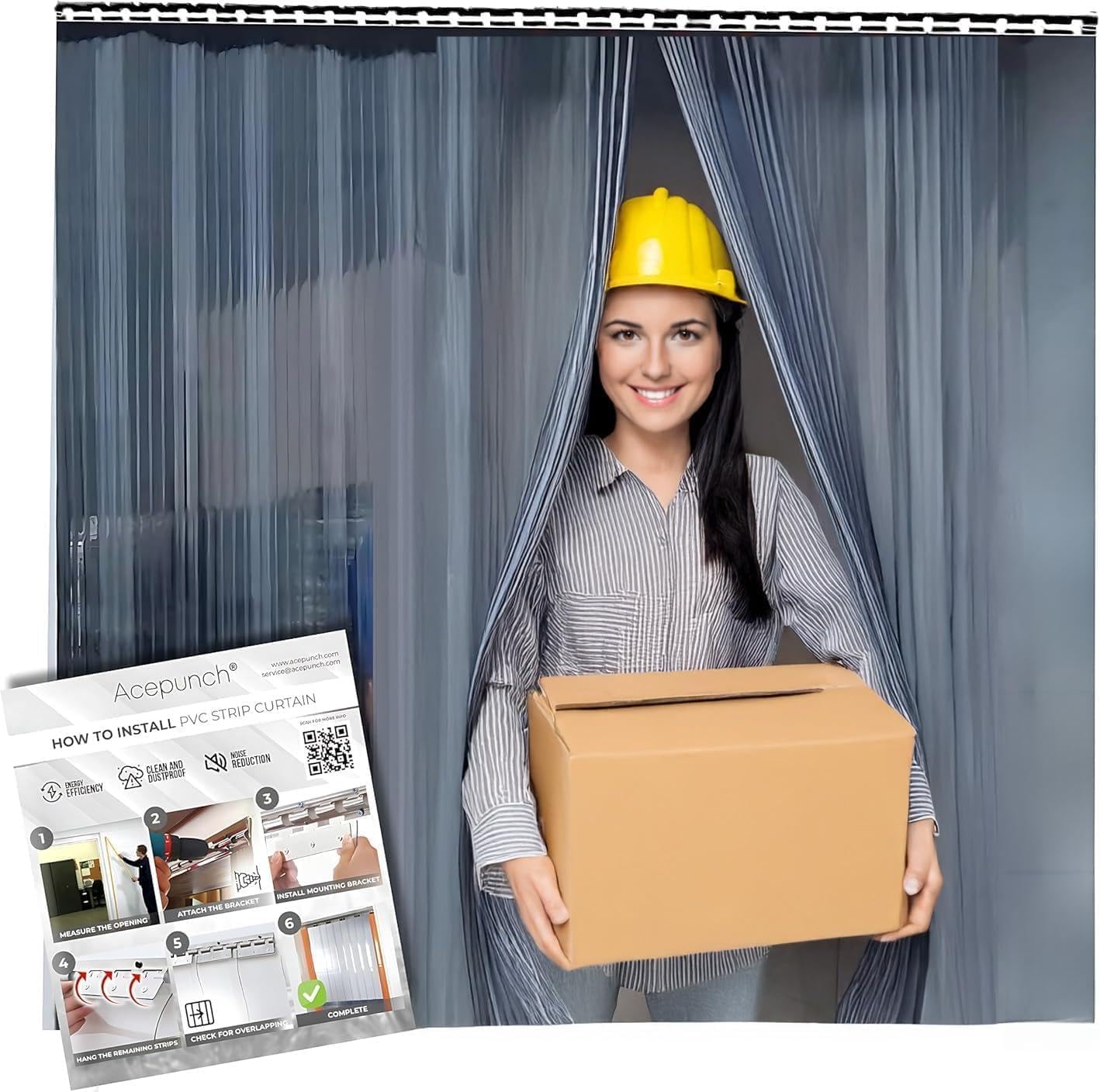 Acepunch 4x7' Clear PVC Strip Curtain Kit - 48" Width x 84" Height Heavy Duty, Waterproof, Insulation for Warehouse, Freezer, Garage AP1173