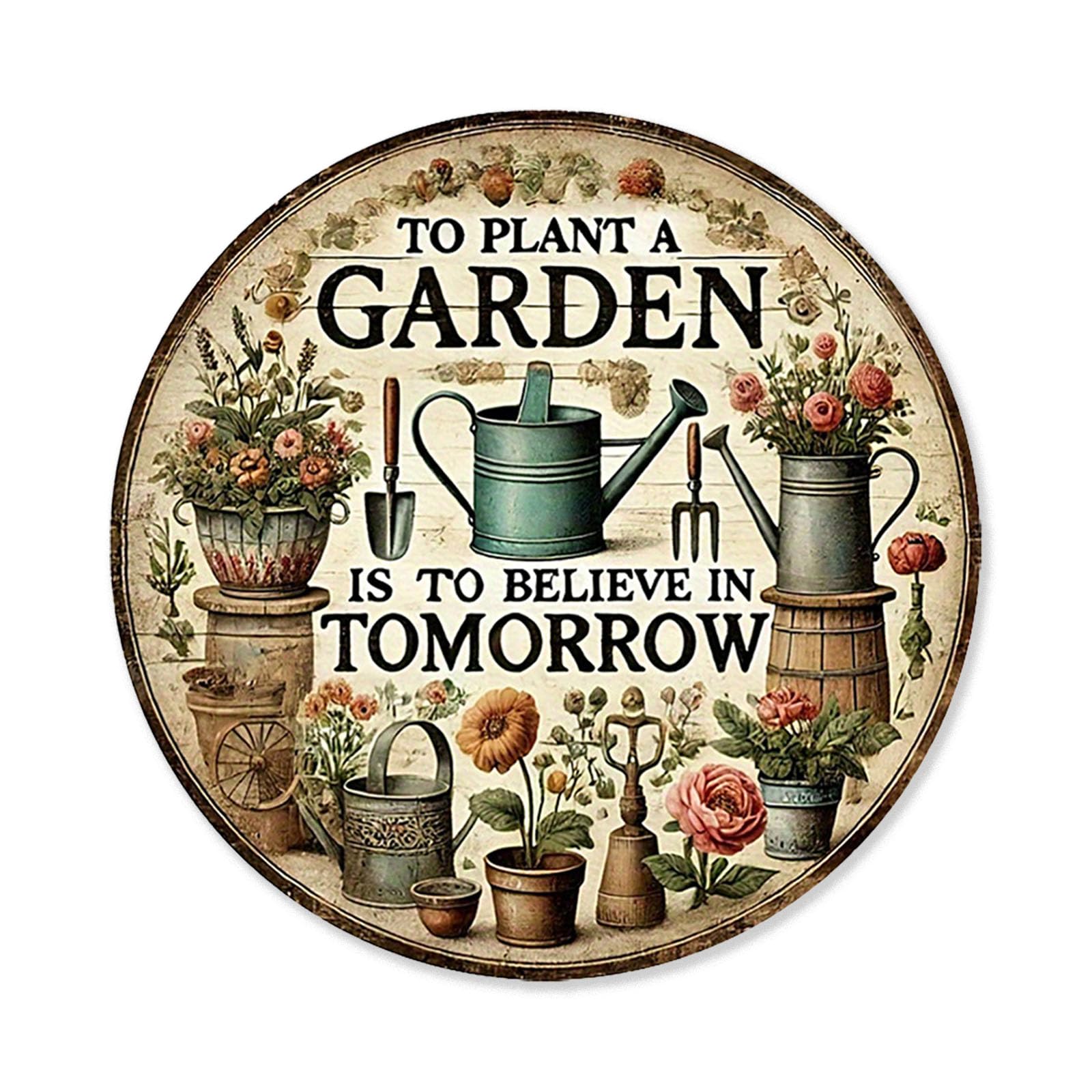 VGRDTW Garden Signs, Garden Plaques for Outside, Wall Plaques, Wooden Circular Rustic Home Decor Plaque, Outdoor Indoor Hanging Ornament for Patio, Yard, Farmhouse Style