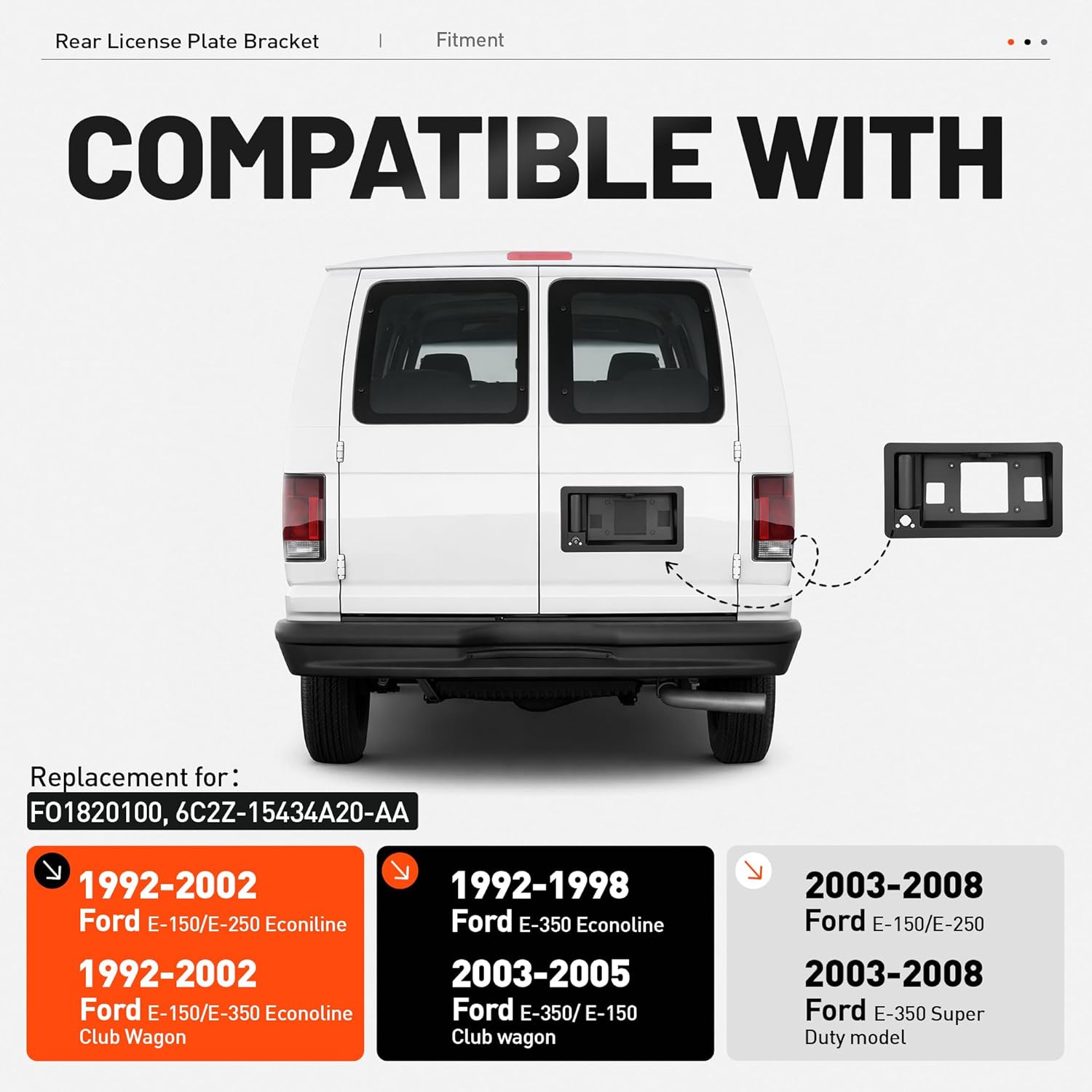 ALMULOO Rear License Plate Bracket with Back Cargo Door Handle Compatible with 1992-2008 E150 E250 E350, License Holder Frame, Replaces FO1820100 and 6C2Z-15434A20-AA, Matte Black