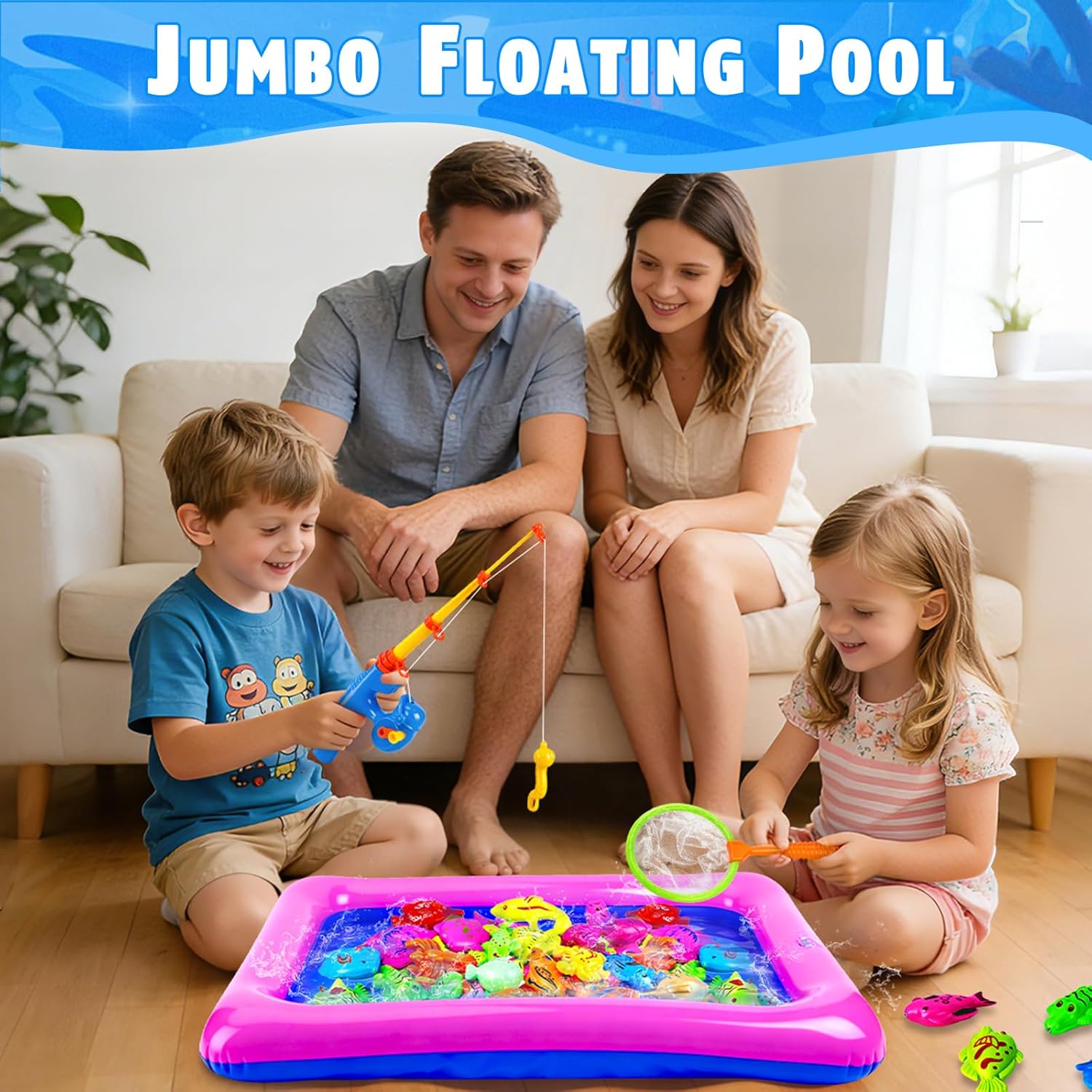 CozyBomB™ Magnetic Fishing Toys Game Set for Kids | Water Table Bathtub Kiddie Pool Party Pole Rod Net, Outdoor Plastic Floating Fish, Toddler Bath Color Ocean Sea Animals Birthday Gift Age 3-5 6 4-8