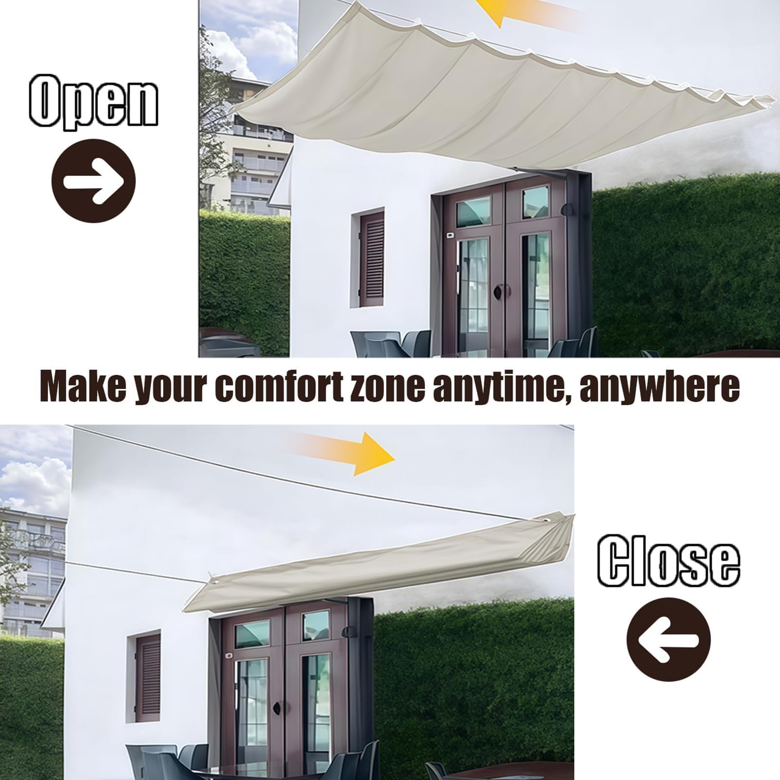 Toldo Retráctil 1.6 x 6 m Impermeable, 98% Rayos UV Resistente Al Desgarro, Toldo de Tela Sombra, Terraza Vela Sombras, con Ojales y Cuerdas para Balcon, Patio, Blanquecino