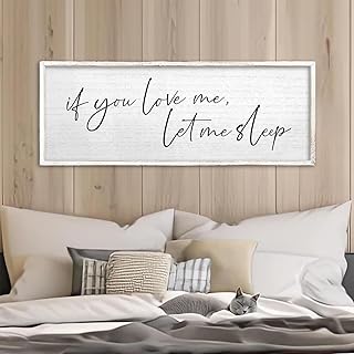TQianJiang Master Bedroom Above Bed Wall Decor Art Funny Sleep Quote 40"×15" If You Love Me Let Me Sleep Sign Large Rustic Farmhouse Wood Framed for Couples Over Bed Wall Hanging (White)