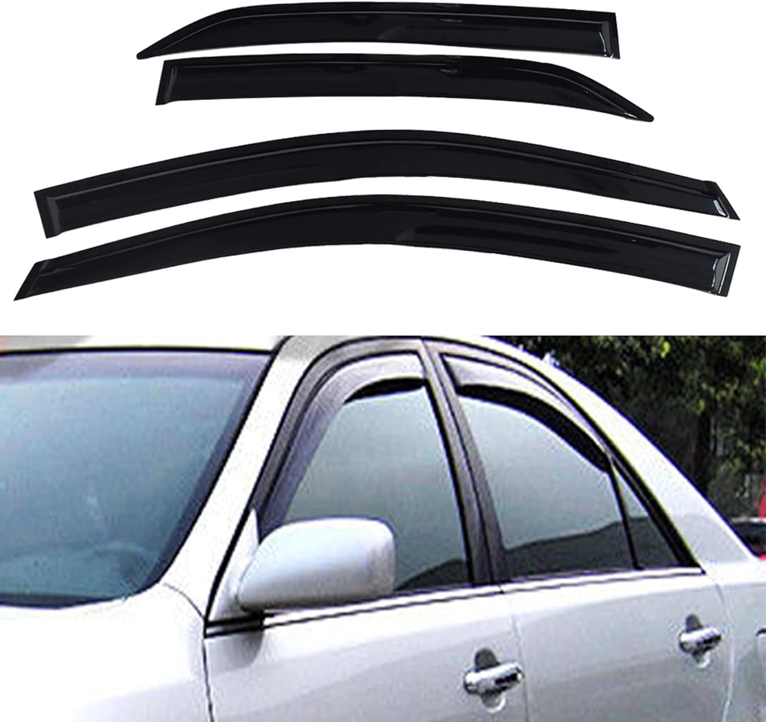 Window Visors Rain Guards Deflectors - 4-Pack Side Window Deflector Vent Shade for Car Windows Tape-On Outside Mount Acrylic Sun Rain Guard Replacement for Corolla 2009-2013
