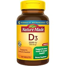Vitamin D3, 220 Tablets, Vitamin D 2000 IU 50 mcg Helps Support Immune Health, Strong Bones and Teeth, Muscle Function, 250% of Daily Value for Vitamin D in One Daily Tablet