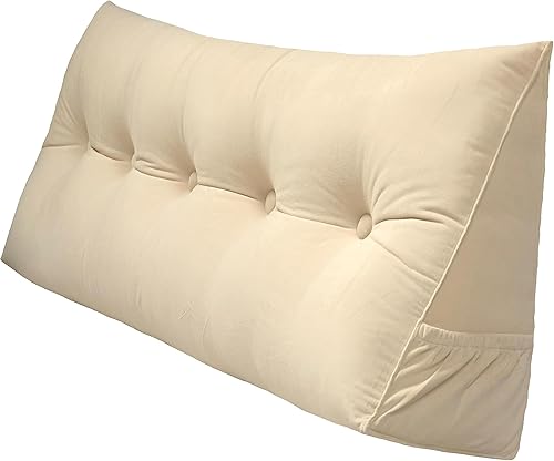 Almohada triangular de lectura para reposo en cama, cojín grande para cabecero, respaldo, almohada de cuña con funda extraíble y dos bolsillos