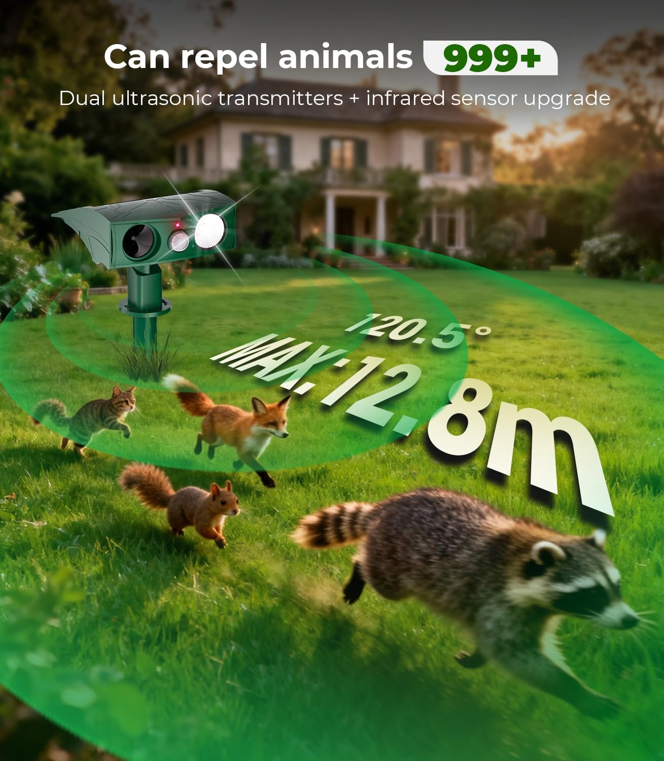2026 Upgraded Cat Deterrent for Gardens UK【Solar Dual Ultrasonic & Infrared Sensor-SFE Certified】Cat Repellent for Gardens Uk,Waterproof, Suitable for Repelling Cats, Foxes, Squirrels, Pigeons,Rat - 3