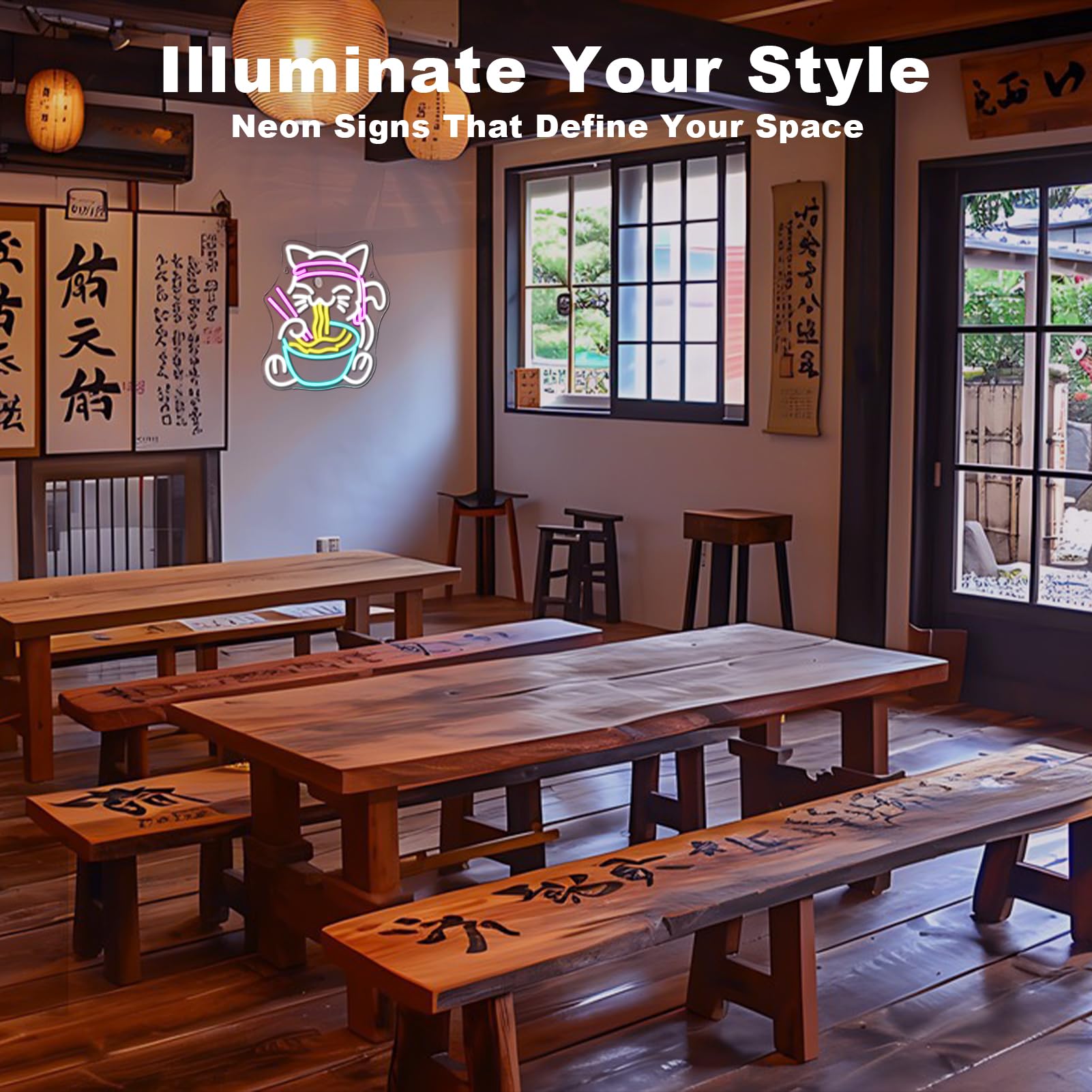 LUCUNSTAR Fortune Cat Ramen Insegna Luminosa Led,Insegne al Neon Per Pareti Giapponese Dimmerabile,Insegne al Neon Per Bar di Casa, Per Cucina, Sala da Pranzo, Decorazioni Artistiche da Parete, Regali