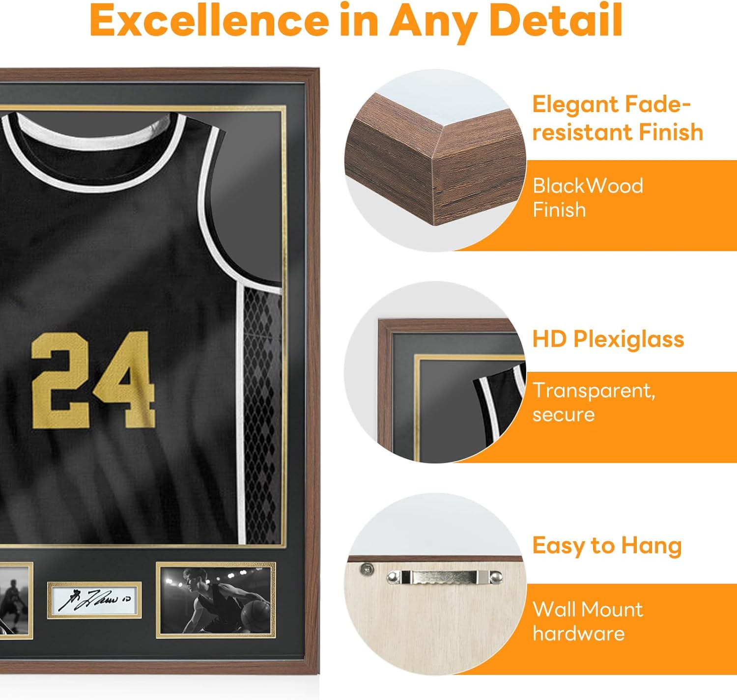 Jersey Frame Display Case, Large Shadow Box with 98% UV Protection Acrylic, Two Photo Frame One Signature Jersey Frame for Baseball Basketball Hockey Uniform, Rustic Brown