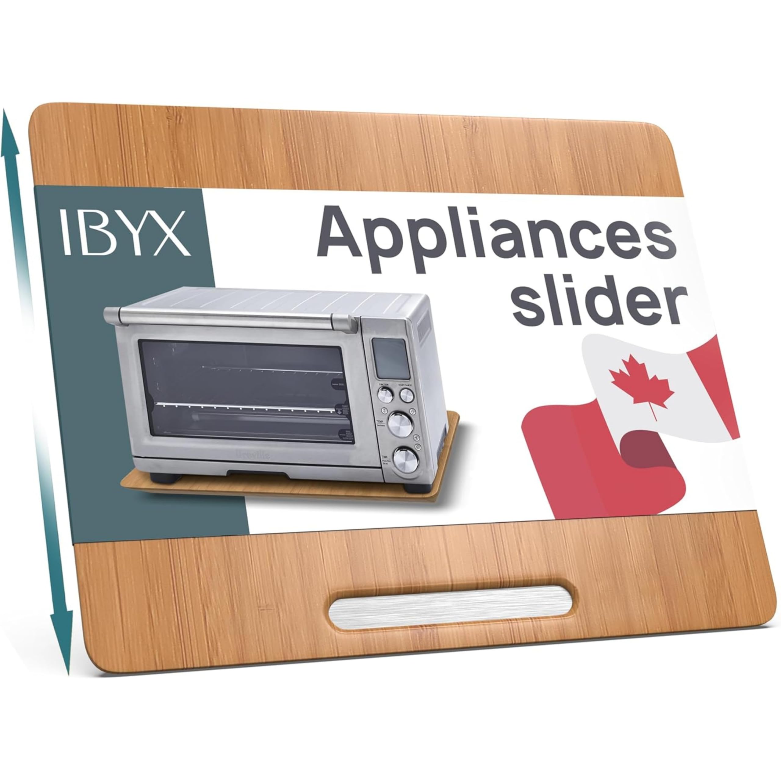 Ibyx Bamboo Sliding Appliance Tray for Worktops – Roll-Out tray for coffee machines, air fryers & toaster ovens – quiet wheels, anti-slip