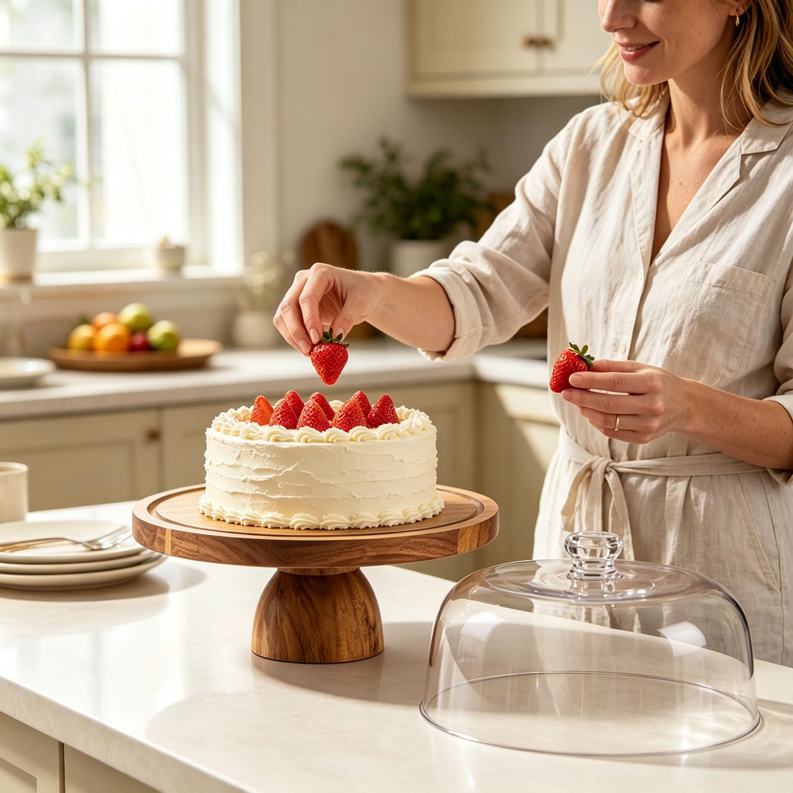 Generisch Home Dessert Serviertablett aus Holz für Kuchen, XZB