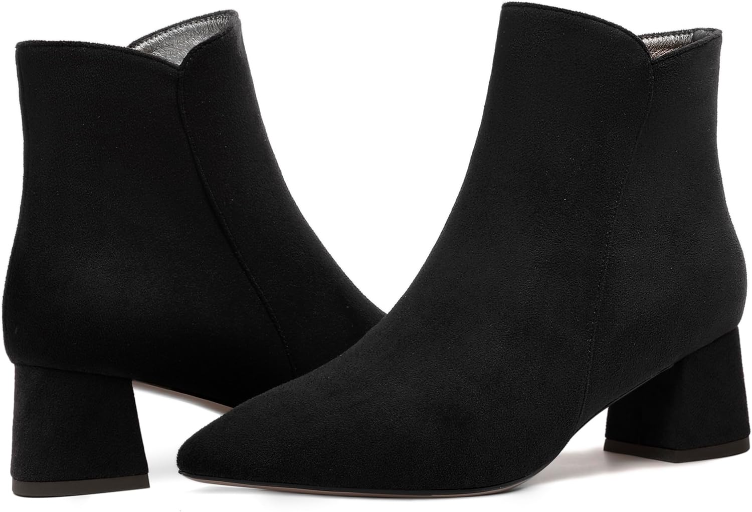 FEMSTEP Womens Zip Casual Pointed Toe Office Suede Chunky Low Heel Ankle High Boots 2 Inch