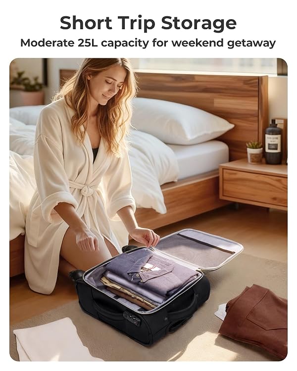 BAGSMART Underseat Carry On luggage Airline approved, 16-inch Softside Underseater Travel Suitcase with Spinner Wheels Lightweight Overnight Bag Small Rolling Carry-on for Women Men Weekender,Black by BAGSMART - Used condition - Image 6