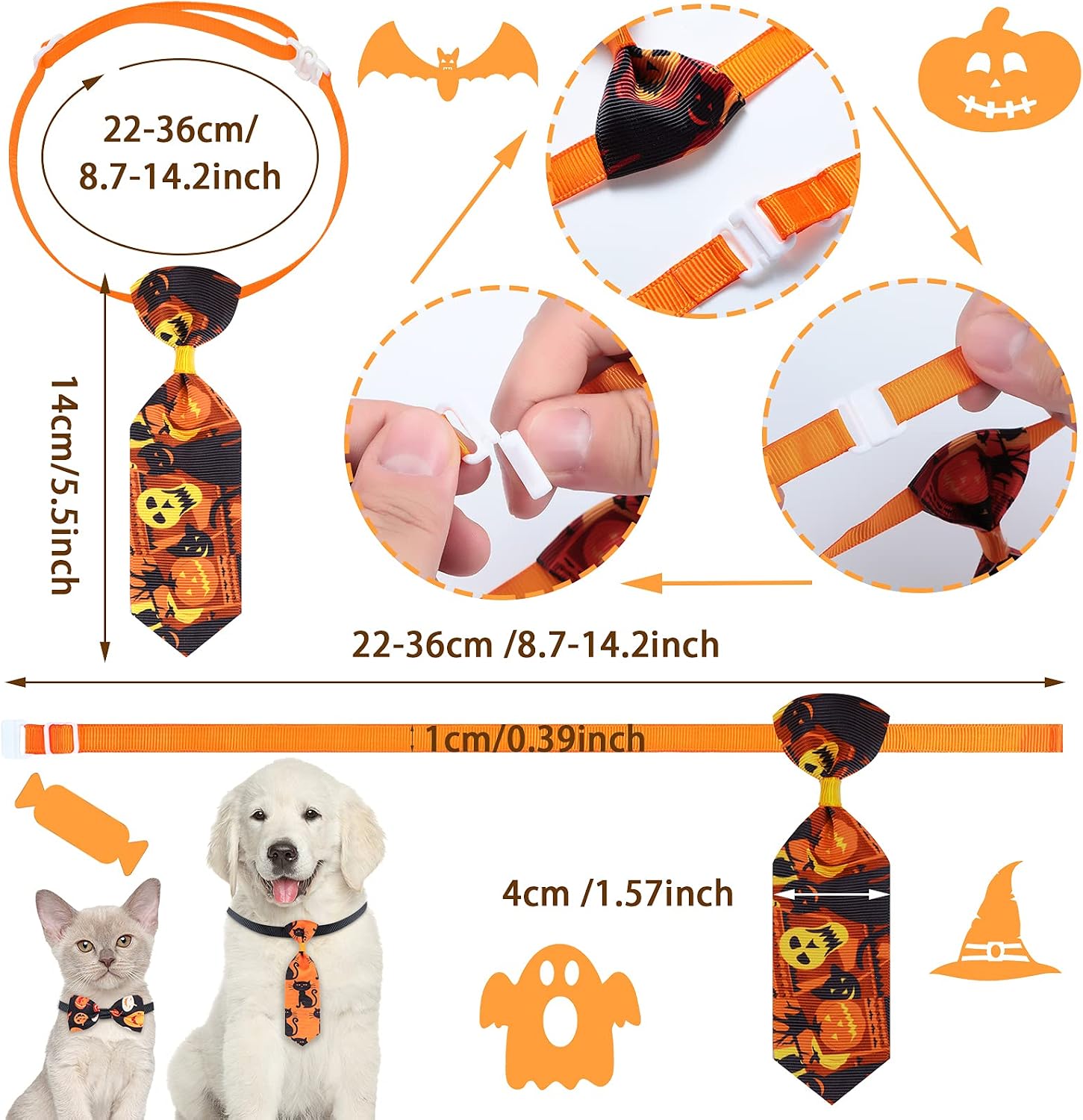 Frienda 32 Pcs Halloween Dog Bow Ties Adjustable Neckties Pumpkin Ghost