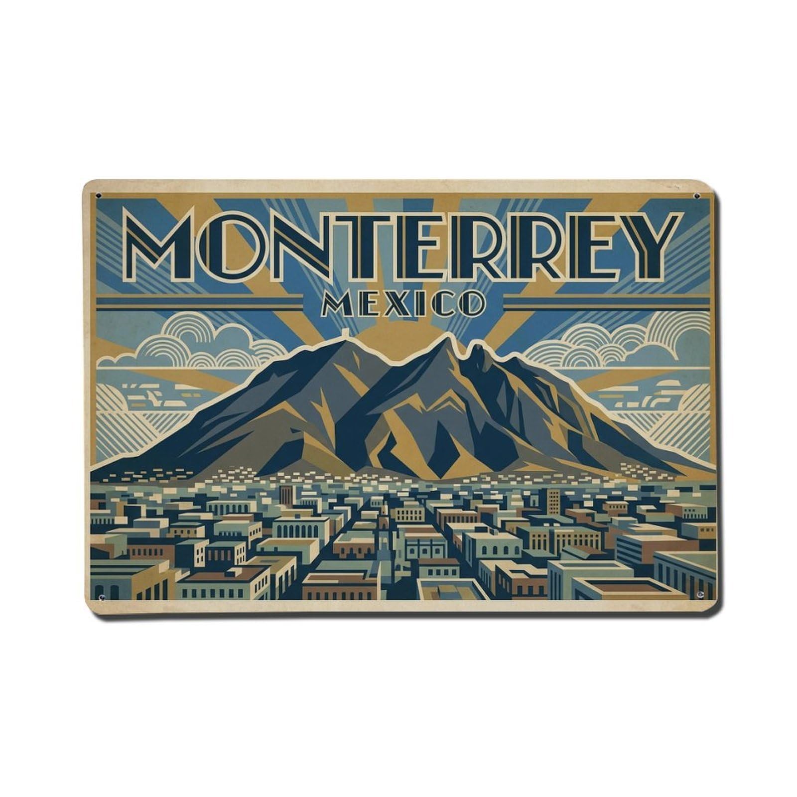 Xanthor Style Retro Travel Mexico Monterrey Metal Tin Sign