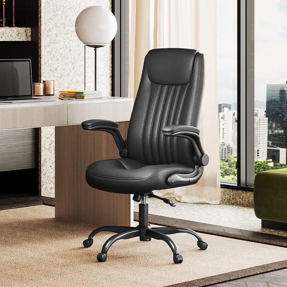 DEVAISE Executive Chair Computer Office Chair, High Back Ergonomic Desk Chair with Adjustable Flip-up Armrests, Lumbar Support and Thick Headrest,