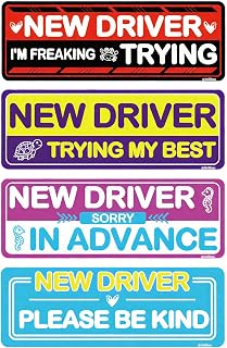 4PCS Student Driver Car Magnets, Reflective Reusable Bumper Sticker Set, Novice Driver Safety Attention Sign, Suitable for Students and Novices as Auxiliary Equipment, 10 x 3.5 Inch (1Set-4pcs)