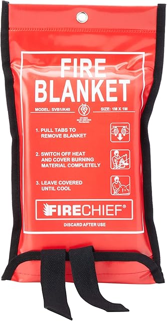 Firechief SVB1/K40 Kitemarked Budget Fire Blanket | Small Fire Blanket (1m x 1m) | Suited For Use Around The Home (Kitchen, Office, Garage)