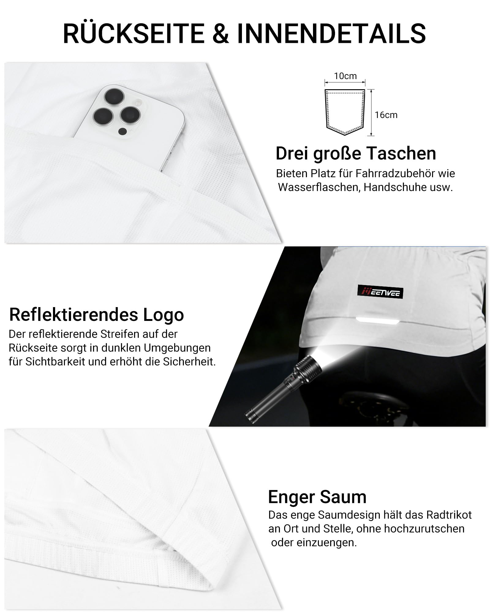 MEETYOO Maillot de Cyclisme à Manches Courtes et à Manches Longues pour Homme, Respirant, léger, séchage Rapide, avec Fermeture éclair Facile à Ouvrir et 3 Poches arrière, idéal pour Le Printemps et