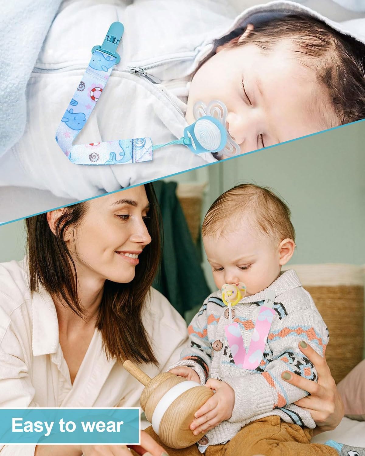 6 Pezzi Ciuccio Catena per Bambini, Catenella Porta succhietto Ciuccio Clip Adattatore per Neonato per Nascita Battesimo Baby Compleanno Natale Regalo