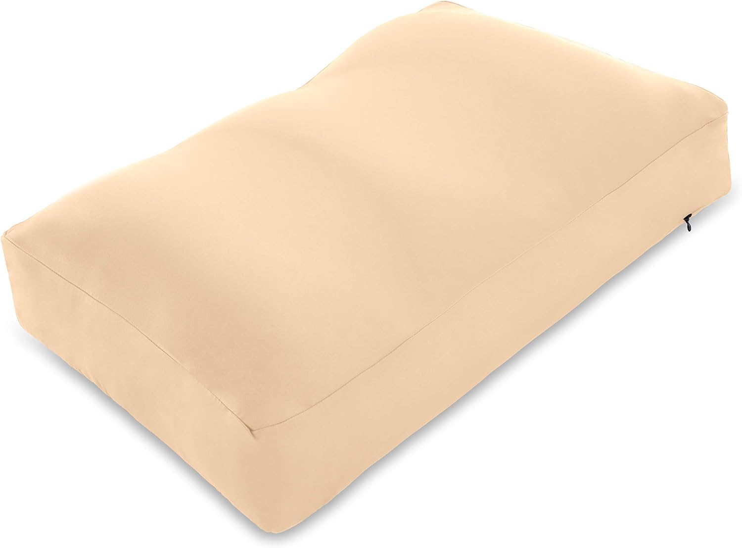 PILLOWY Premium Microbead Bed Pillow, Medium Extra Fluffy But Supportive - Ultra Comfortable Sleep with Silk Like Anti Aging Cover 85% Spandex/ 15% Nylon Breathable, Cooling Barely Beige