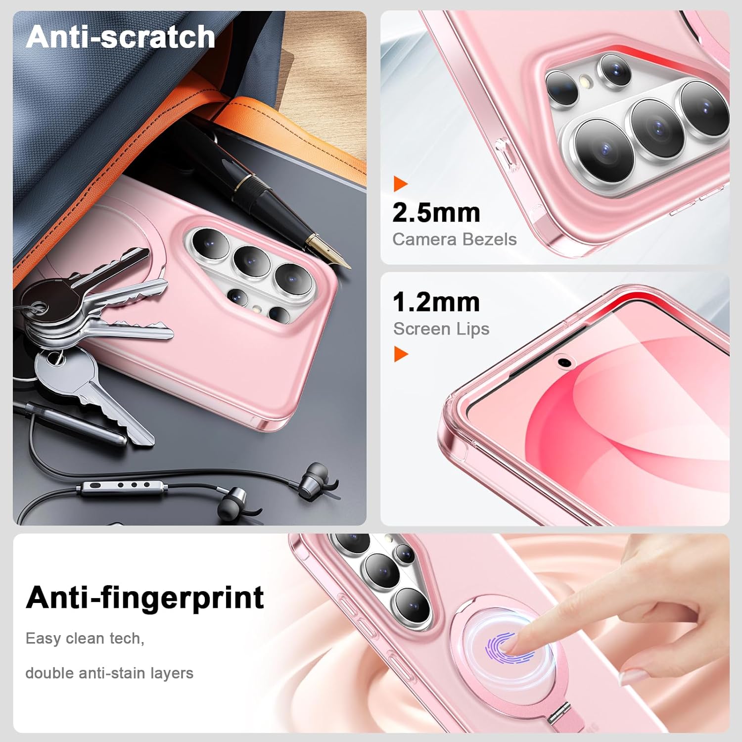 for Samsung Galaxy S26 Ultra Case with Magnetic Invisible Stand[Compatible with MagSafe] with Screen Protector Dual Layer Full Body Military Shockproof Translucent Phone Cover-Pink