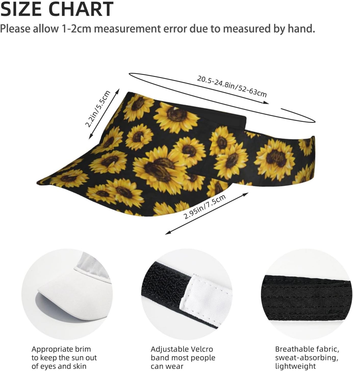 Golden Sunflowers Adult Sunscreen Hat, Summer Sunshade with an Open Top Design,Golf Visors for Men,Fishing-Hats