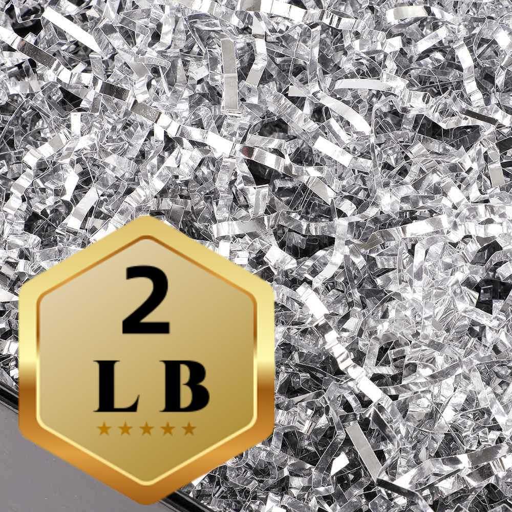 PLINJOY 0,9 kg Knisterschnitt-Papierschnipsel-Füllstoff für Geschenkkorb, geschreddertes Konfetti-Papierbox, Füllung, Osterkorb, Gras (Silber)